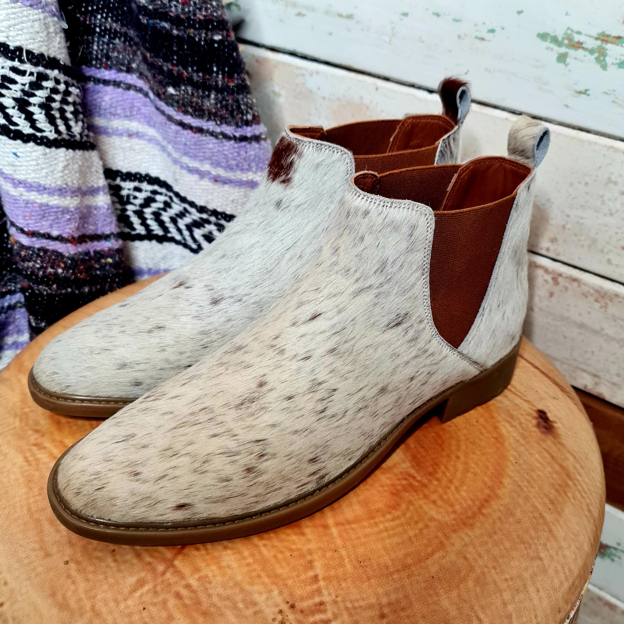 cowhide ankle boots