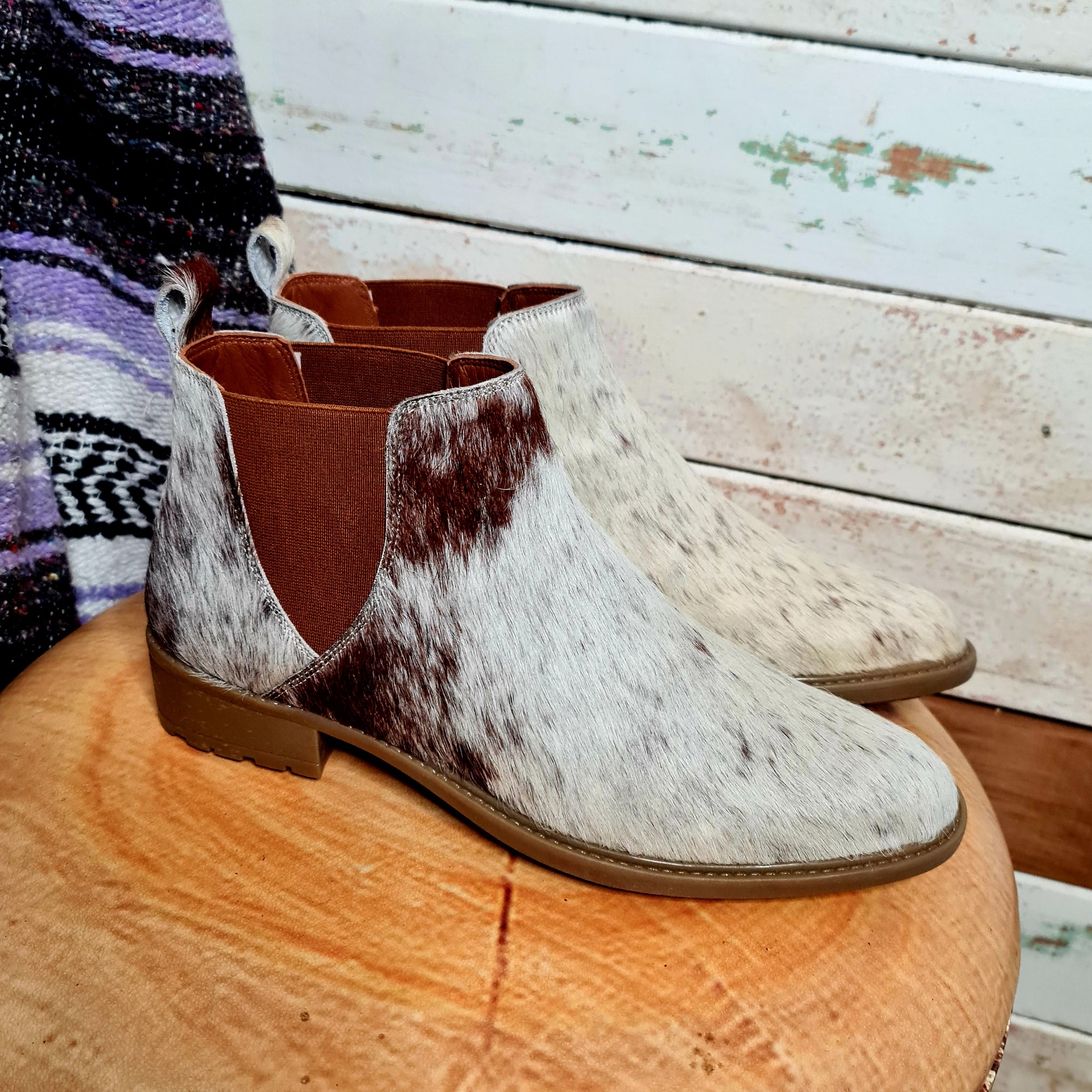 cowhide ankle boots