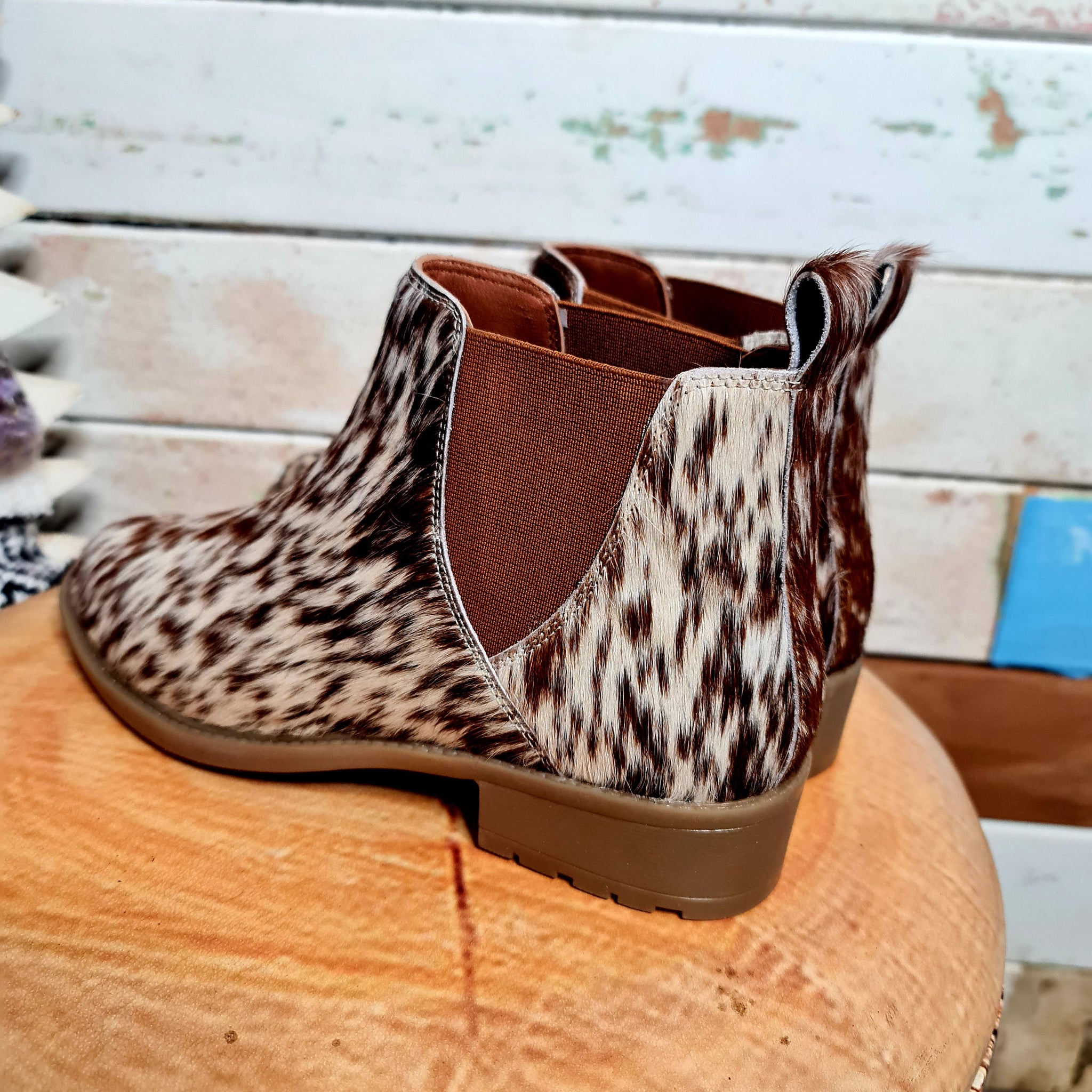 cowhide ankle boots