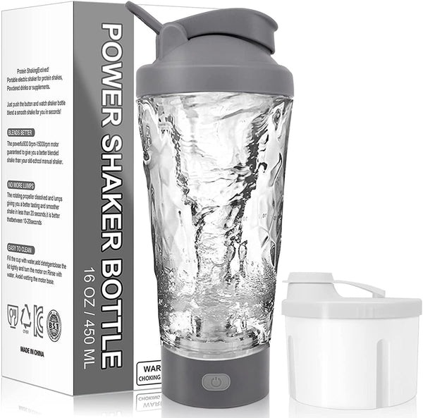 16 OZ Protein Shaker Bottle with Mixer Ball and 2 Interlocking Storage Jars  for Pills,Protein,Snacks, Coffee, Tea. 100% BPA Free,Non Toxic and Leak  Proof Sports Bottle-Grey 