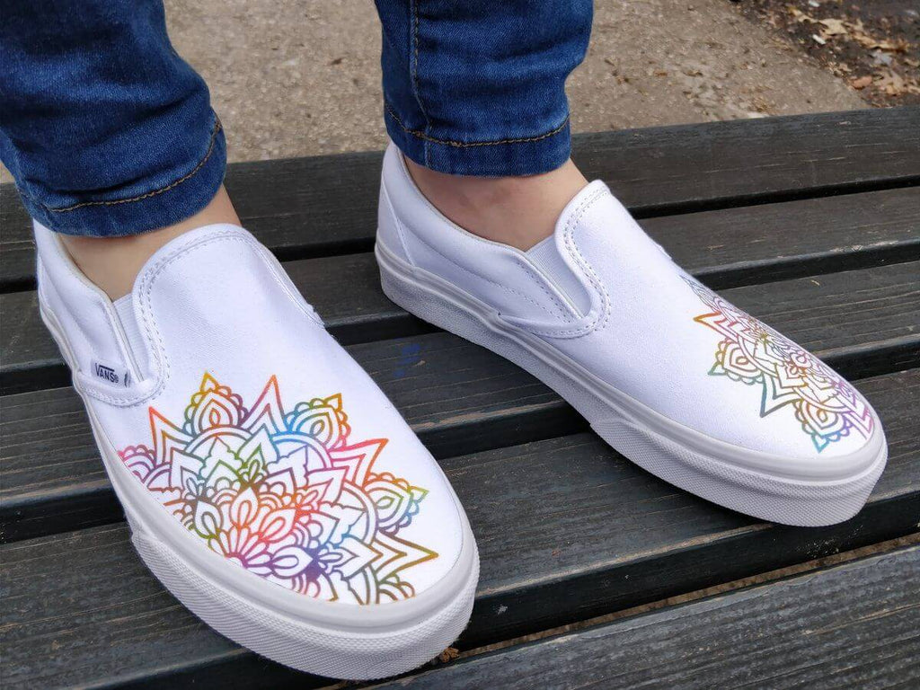 DIY shoes ideas - Hand painted sneakers with black kitten silhouettes