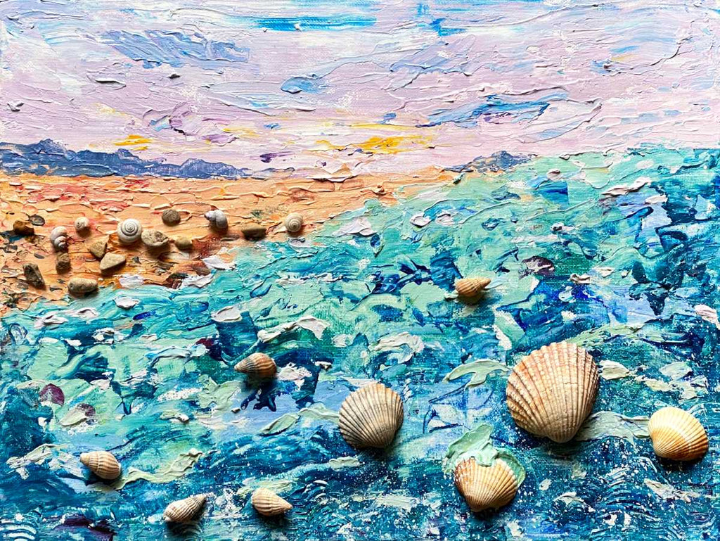 Mixed media art acrylic and seashells