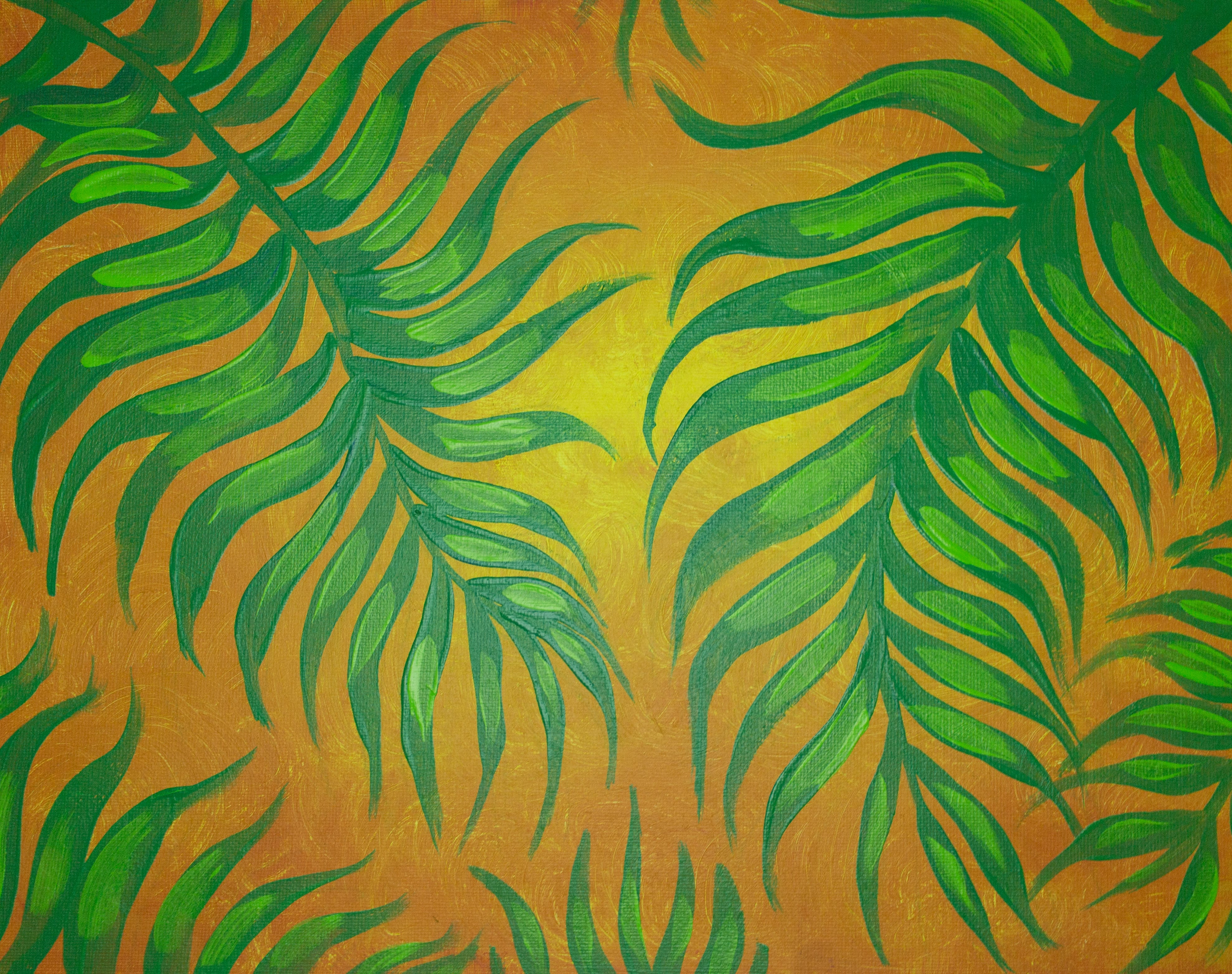 Green Palm Leaves Painting by Ashley Love using Nova Color Acrylic Paint