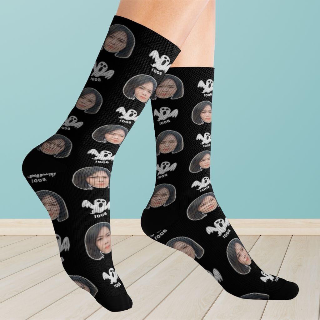 Custom Women Halloween Face Socks with Boo
