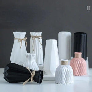 Modern White Pink Plastic Flower Vase - Yallaa Bina 