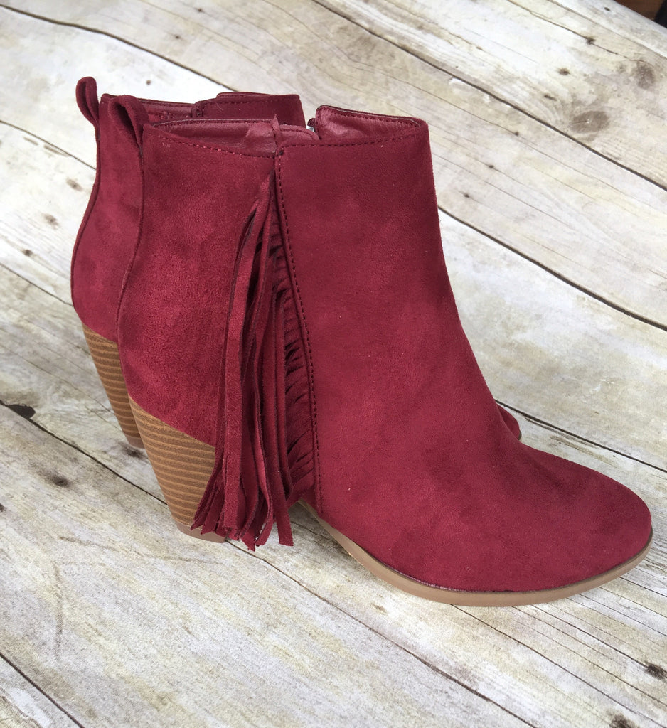 burgundy fringe boots