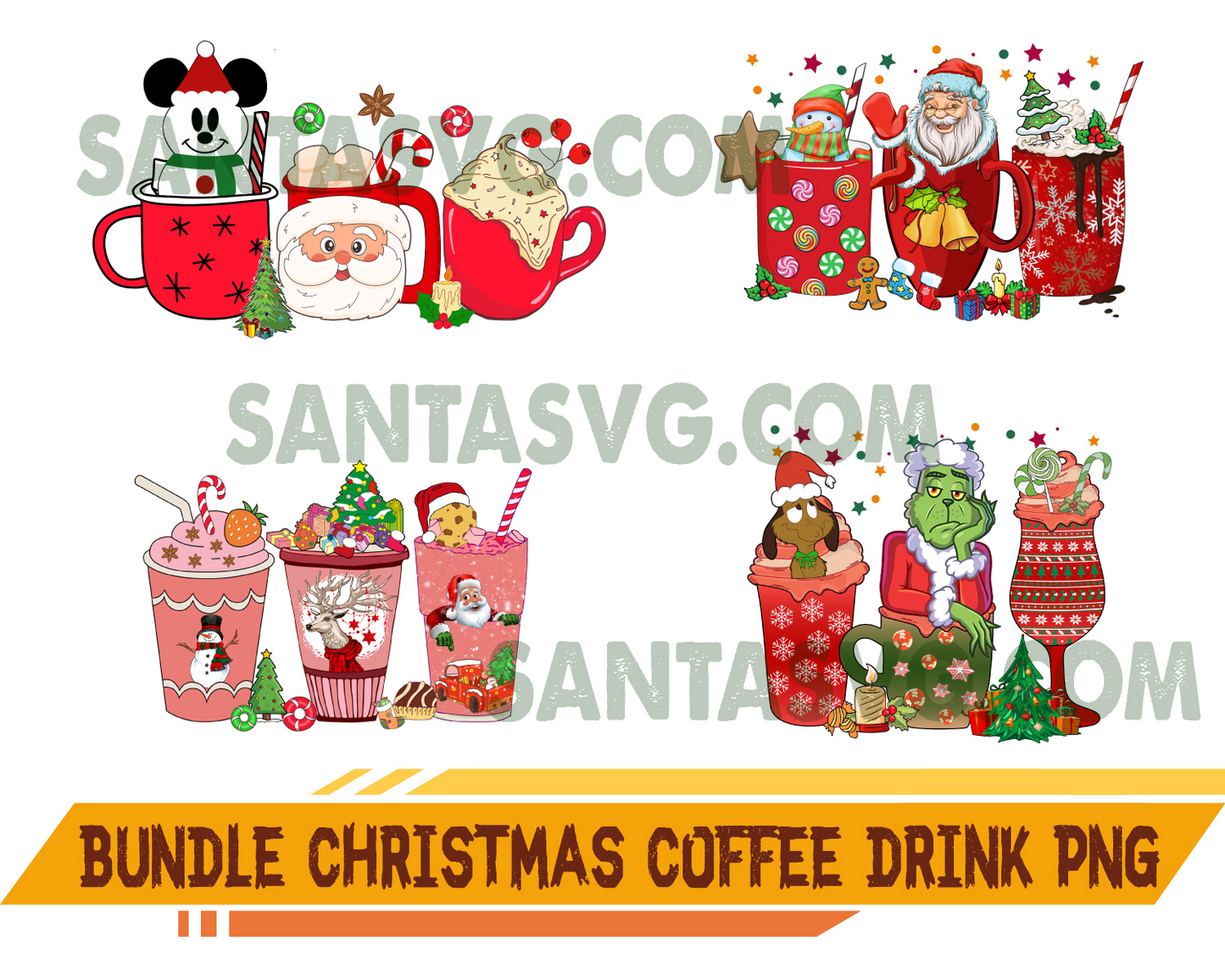 Christmas Coffee Drink Bundle PNG, Coffee Png, Pink Christmas Coffee Png