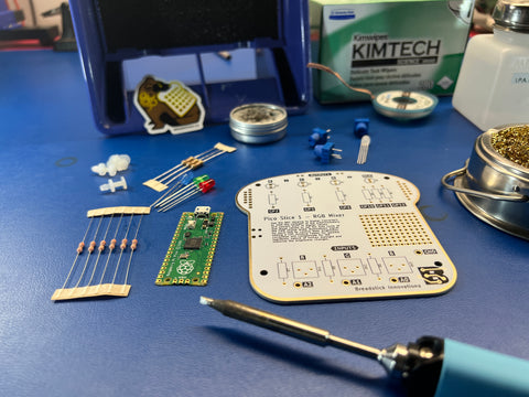Pico Slice kit being soldered on a desk