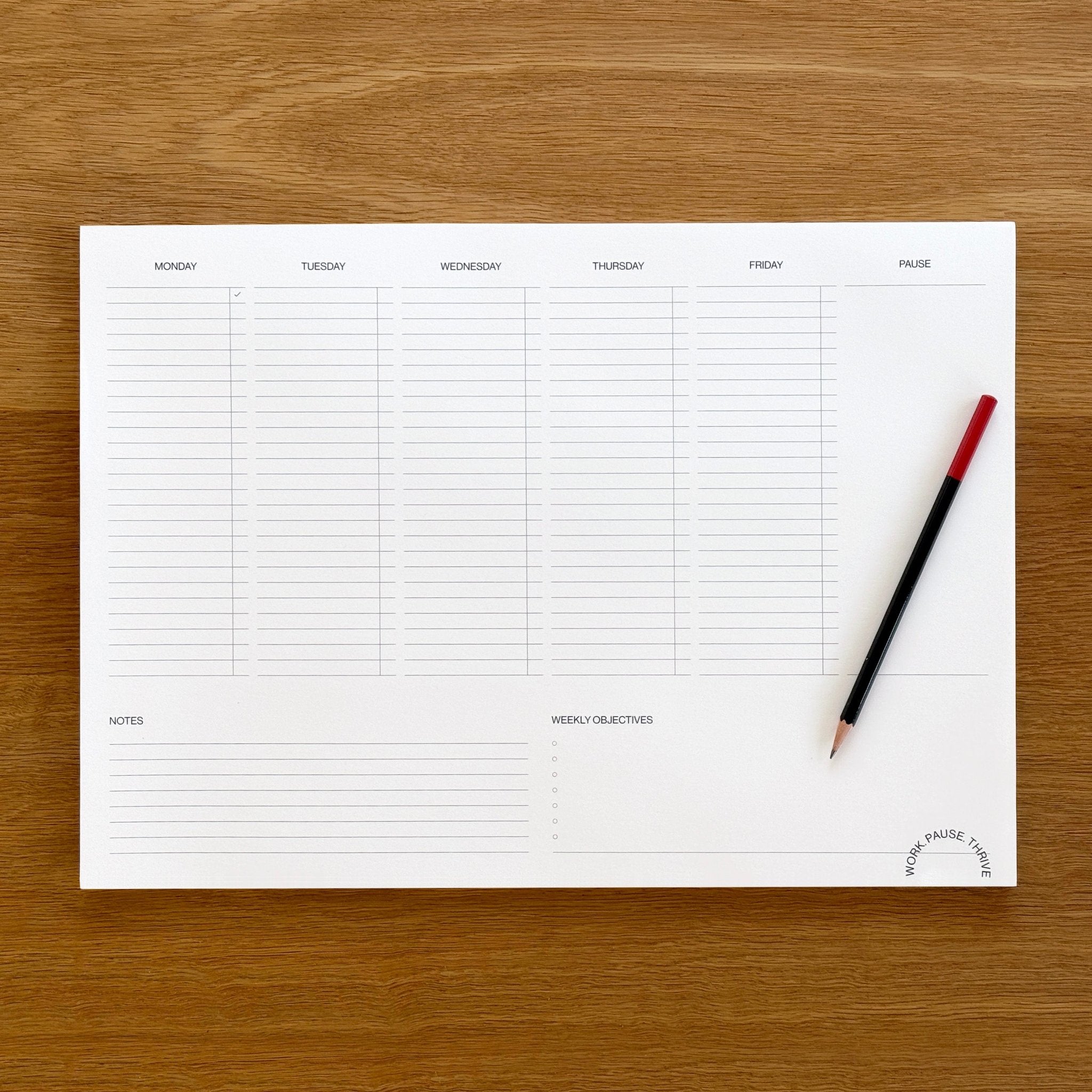ExtraLarge Weekly Planner Pad: Work Pause Thrive
