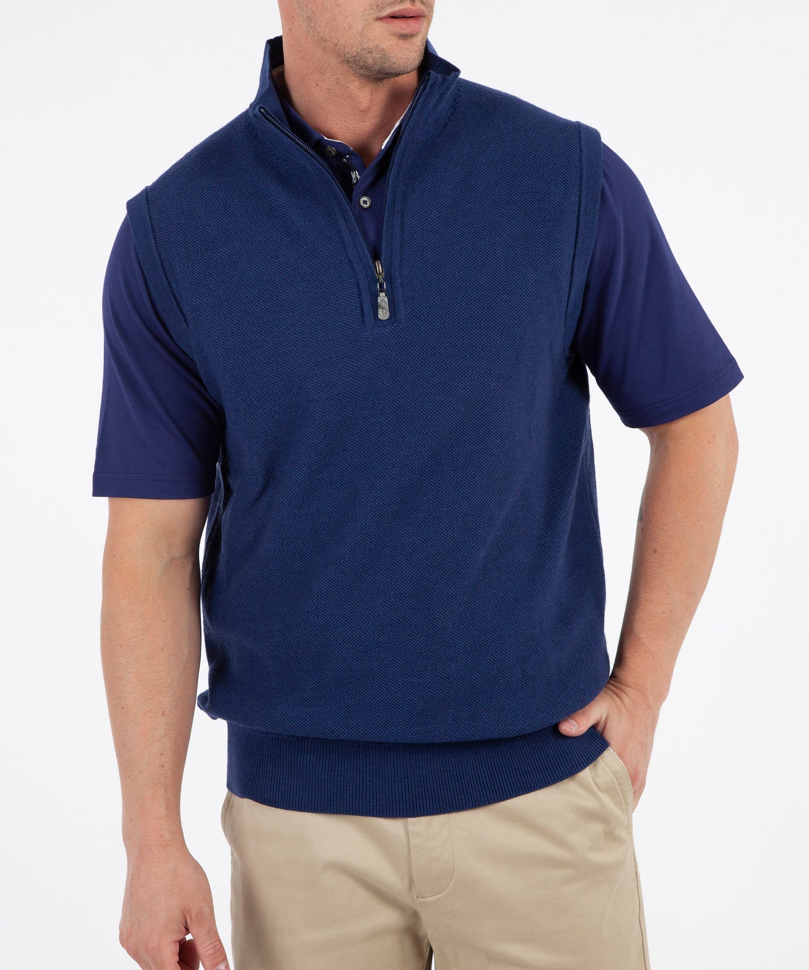 Signature 100% Merino Wool Tuck-Stitch Quarter-Zip Lined Wind Sweater -  Bobby Jones