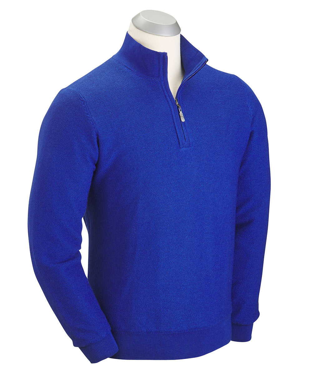 100% Merino Wool Tuck-Stitch Quarter-Zip Lined Wind Sweater - C3 Bobby ...