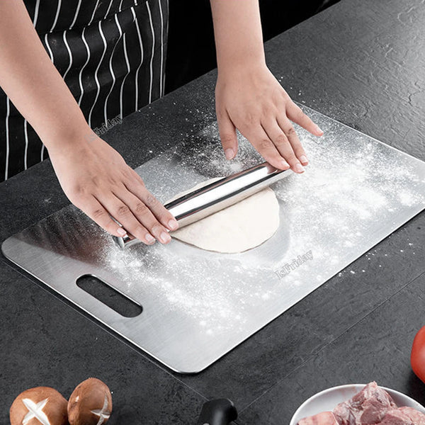 Chef Cookware Stainless Steel Cutting Board in Baking use