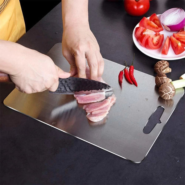 Chef Cookware Stainless Steel Cutting Board in Meat Chopping use