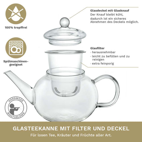 Glasteekanne 0,8 Liter mit Glas Sieb