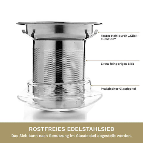 Teeglas all in one mit Edelstahlsieb