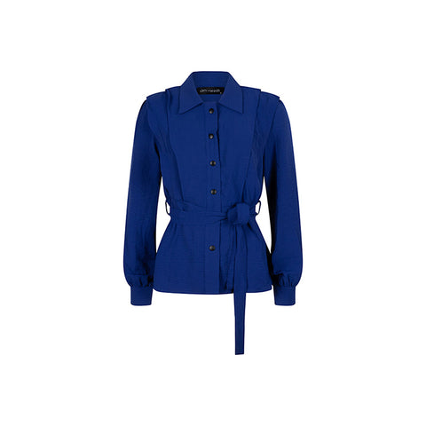 blauwe blouse met strik in de taille top imma lofty manner