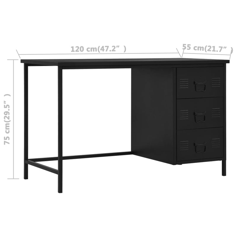 Zwembad vlam los van Bureau met lades industrieel 120x55x75 cm staal zwart – Woneninterieur