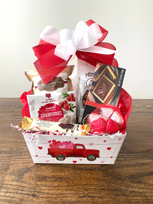 Sweet and Savory Valentine Basket – A Gift Basket Full by Carolina