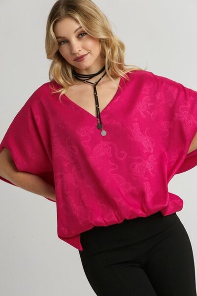 Umgee Full Size Satin Animal Print Jacquard Top Plus Size