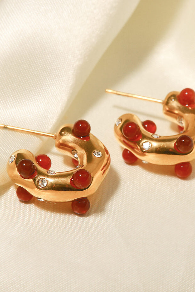 18K Gold-Plated Inlaid Rhinestone C-Hoop Earrings
