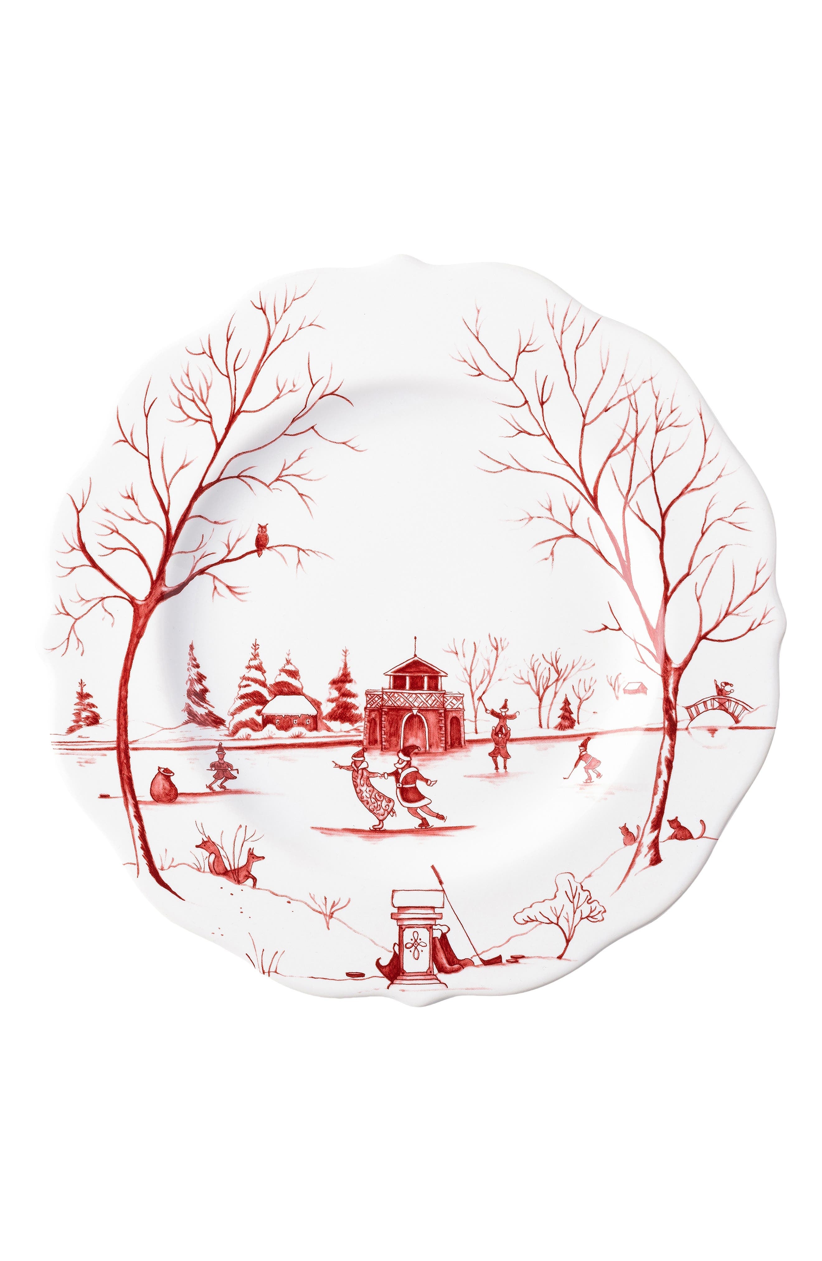 JULISKA Country Estate Winter Frolic The Claus' Christmas Day Ruby Salad Plate, Main, color, RUBY