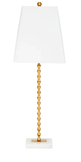 Gold Ball Table Lamp with White Linen Shade & White Marble Base