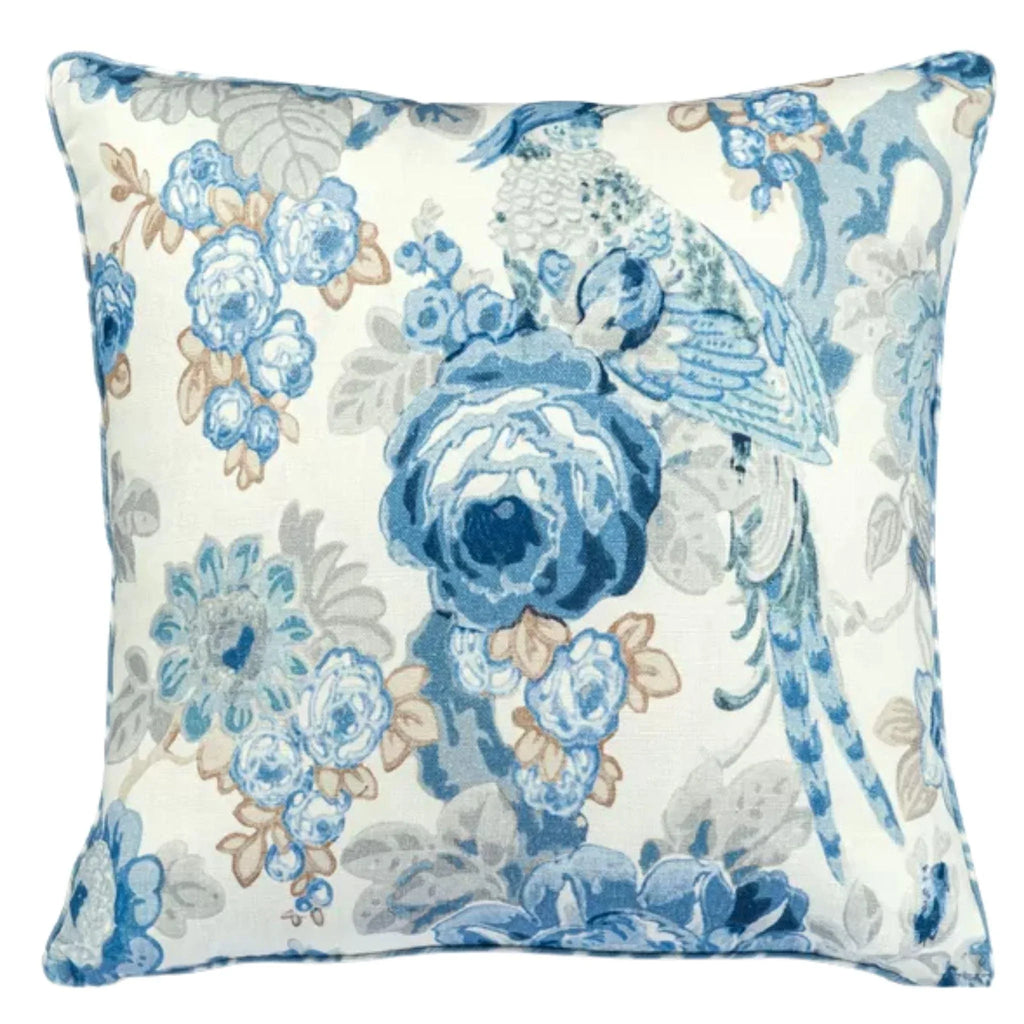 Blue and White Designer Pillow Cover, Jacobean Floral Style, Toss Pillow, Throw  Pillow Eurosham Accent Cushion Sofa Pillows 18x18 ZULA 