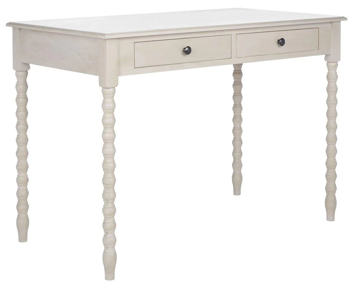 Taupe Two Drawer Desk With Ball-Turned Legs