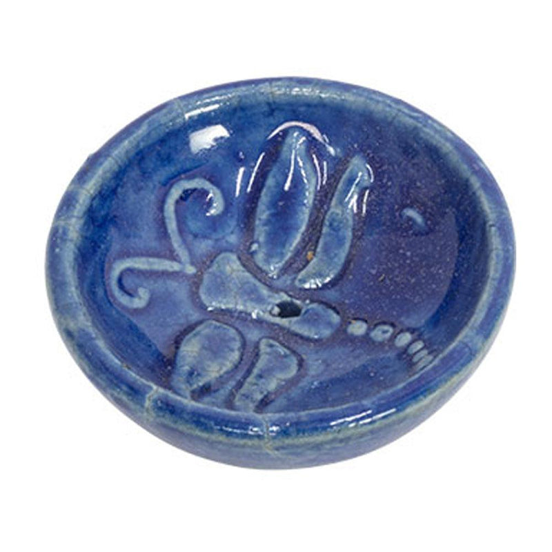 Small Ceramic Bowl Incense Holder Blue Dragonfly