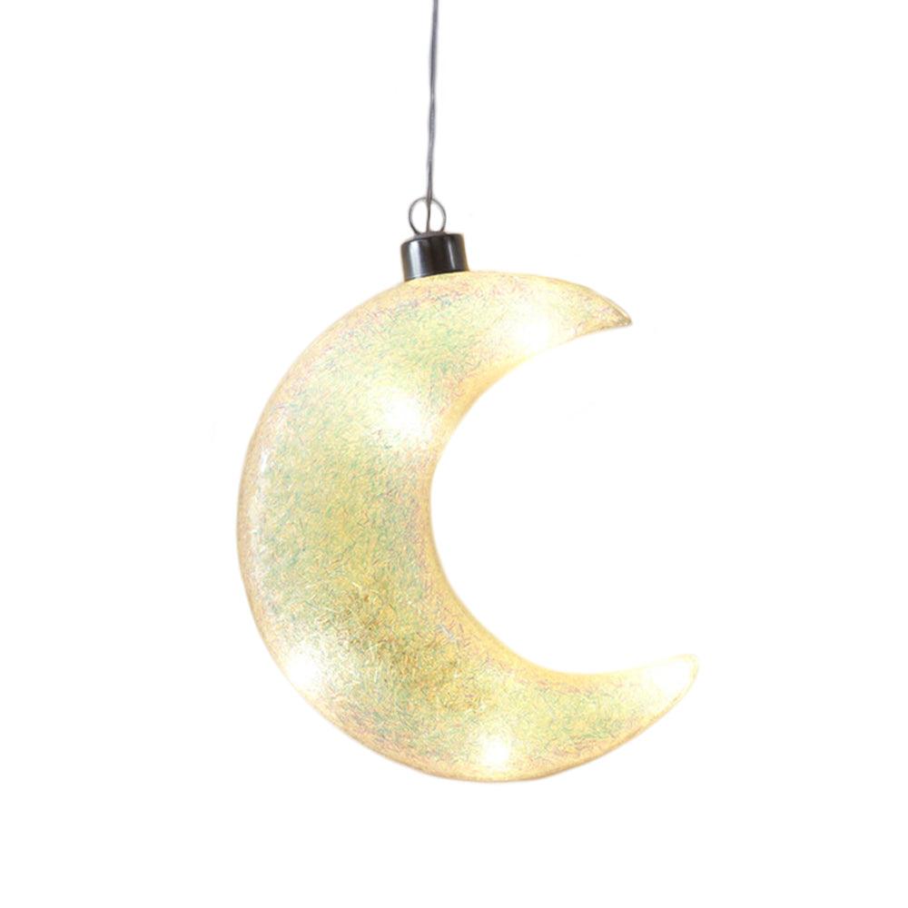 Iridescent Sparkle Glass LED Hanging Moon Light