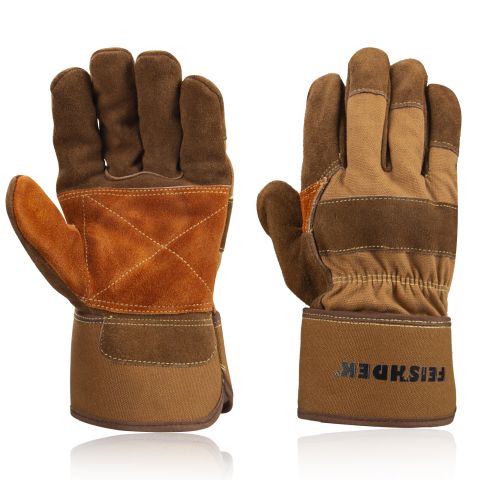 FEISHDEK Waterproof Work Gloves for Men, Winter Insulated Leather Work  Gloves, Cowhide Leather Gloves Working in Cold Weather