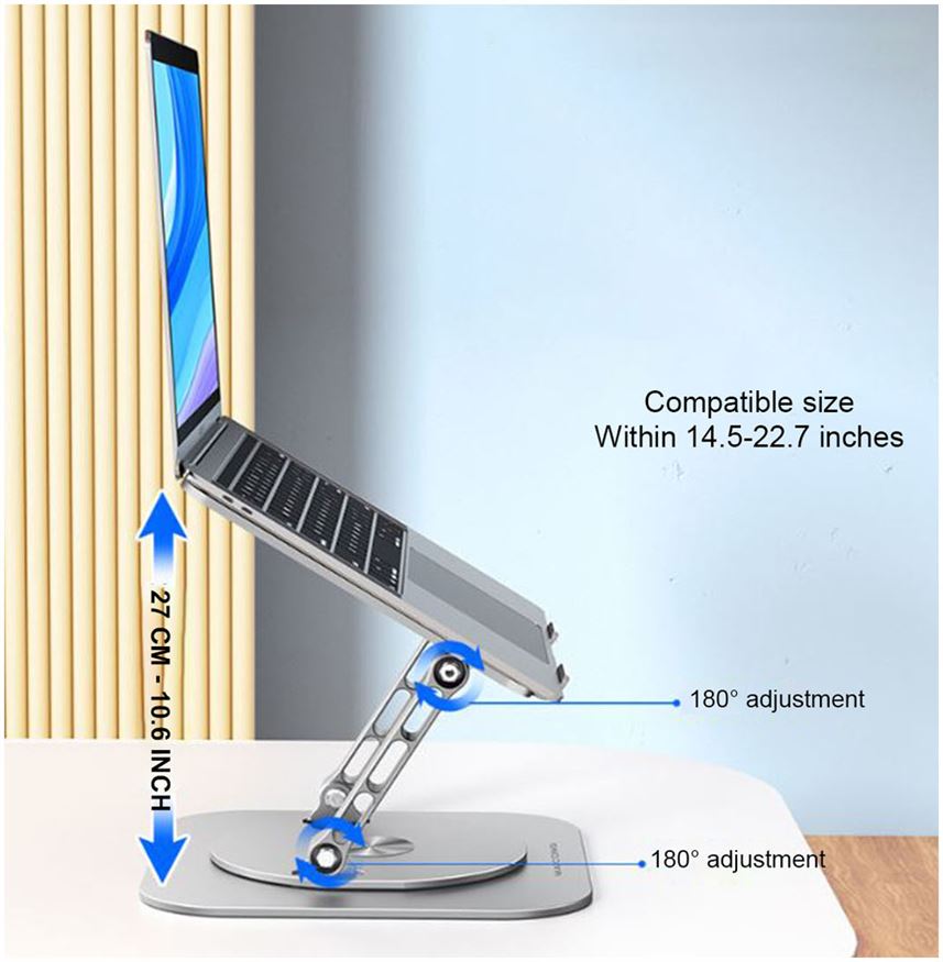 Aluminum Alloy 360 Degree Rotating Laptop Staender/Riser/Stand For Desk And Table Foldable Portable Ergonomic Adjustable Macbook Notebook With Phone Holder