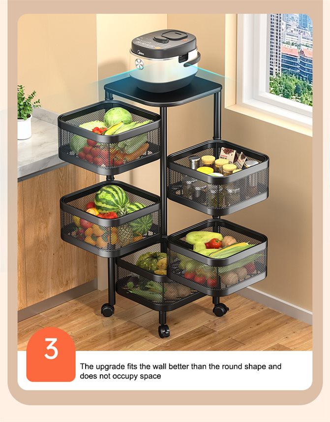 Kitchen Rotating Storage Rack Home Multilayer Vegetable Basket Round Storage  Shelf with Wheels Space Saving Organizer