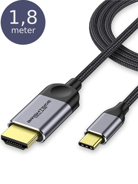 Lijm baan Heer Brightside USB-C naar HDMI kabel – 4K bij 30Hz – Premium Nylon Gevloch