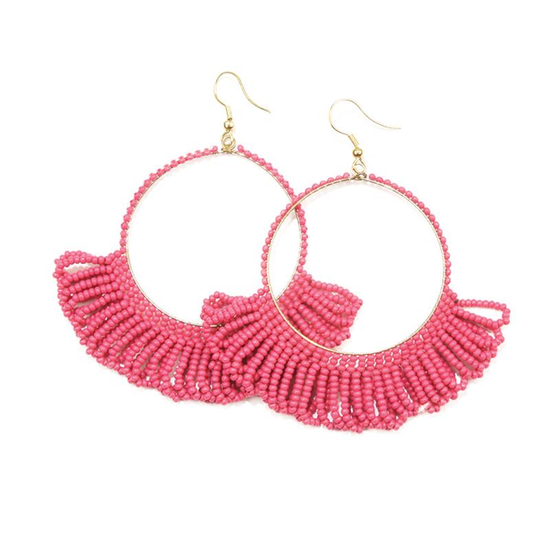 Color Block Hoop Earrings - Hot Pink Coral 1.25