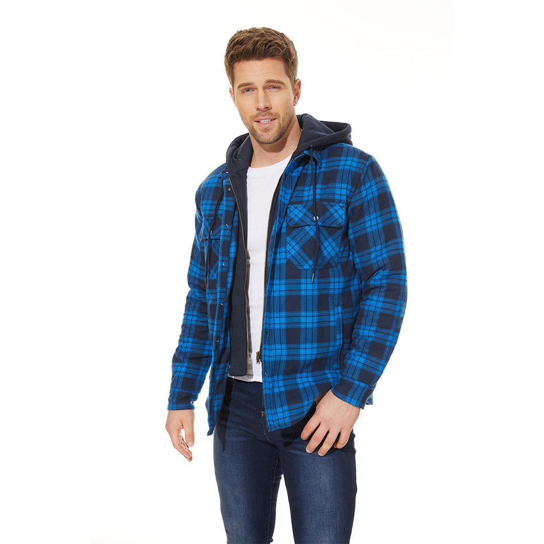 Men S Winter Plaid Flannel Shirts Detachable Hood Tacvasen