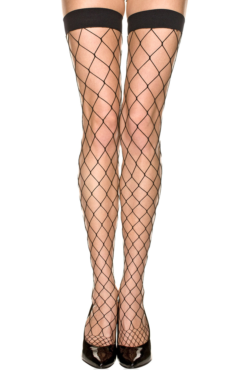 Red Diamond Net Stockings with Wide Bands