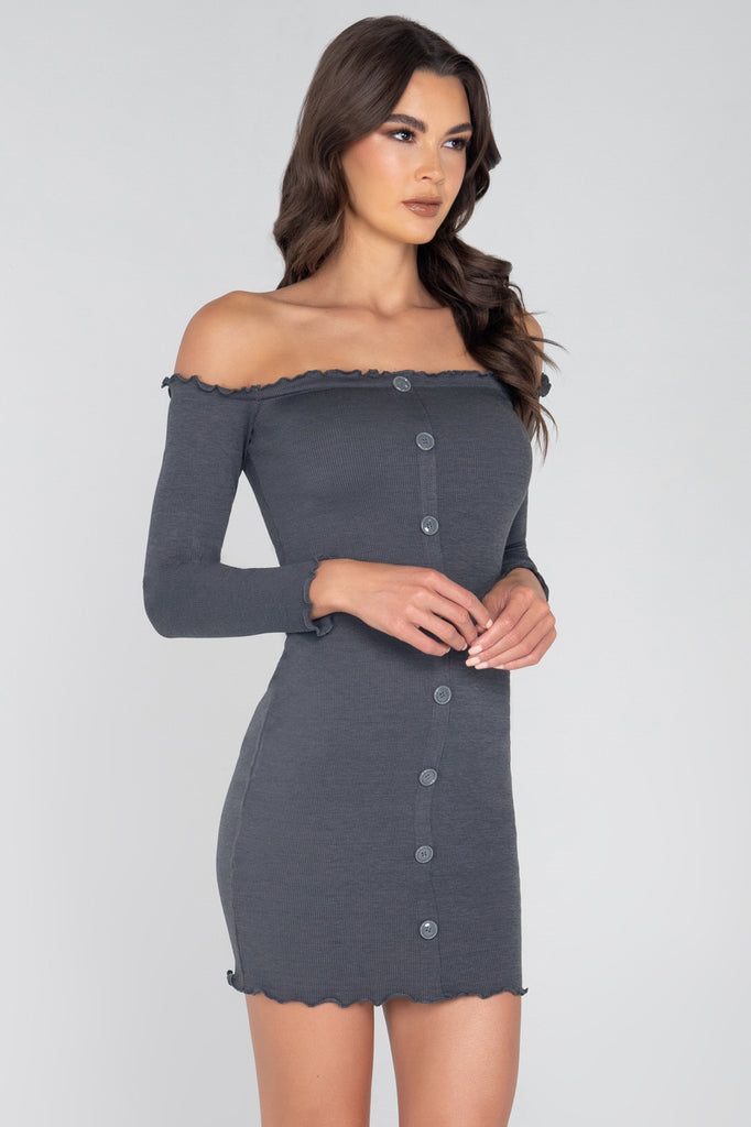 Ribbed Off The Shoulder Mini Dress Ribbed Club Dress 