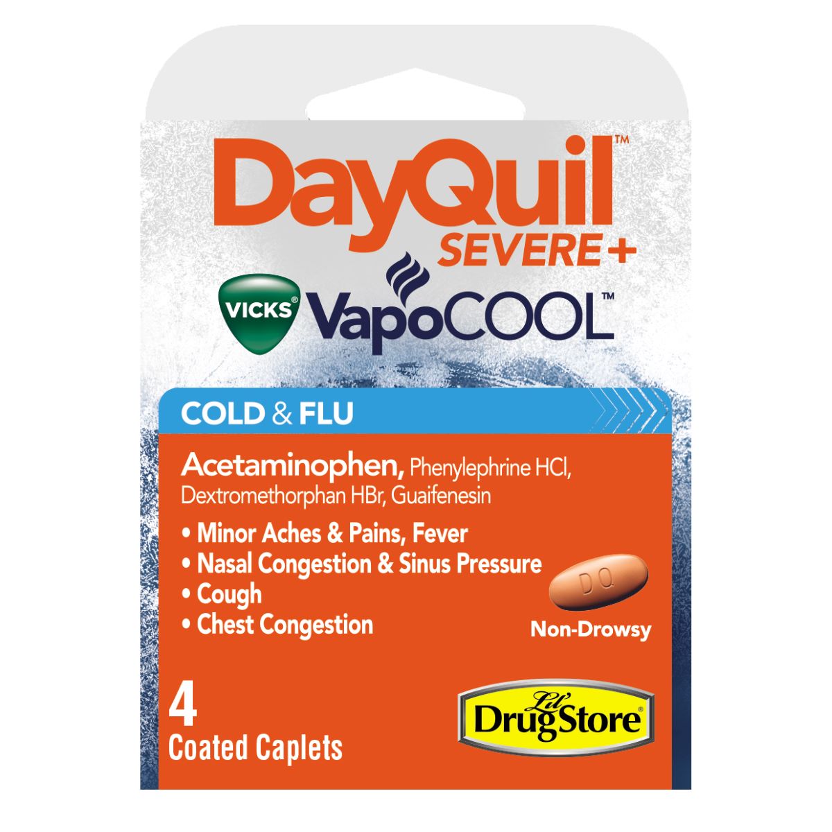 DayQuil Severe Cold and Flu - Pack with 4 Coated Caplets (sold in packs of 6)