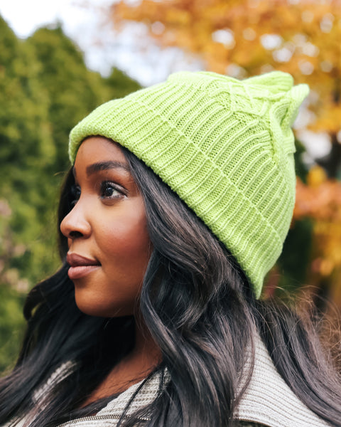 winter toque in lime green