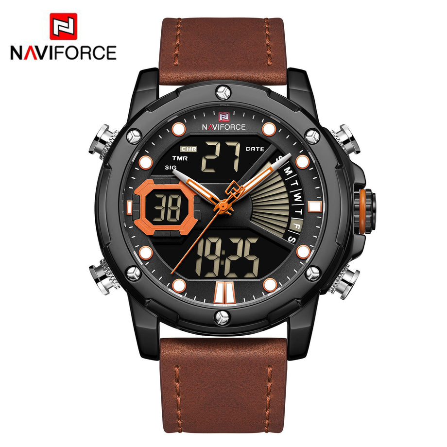 NAVIFORCE Mens Watches Top Brand Luxury Original Sports Watch Men Leather  30M Waterproof Miliary Dual Display Wristwatch Clock - AliExpress