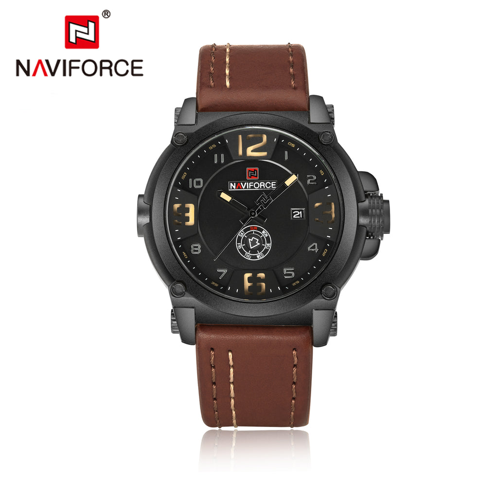 NAVIFORCE Sport Military Watches for Men Waterproof Watch Analog Quartz  Leather Band Date Calendar Clock Wristwatch