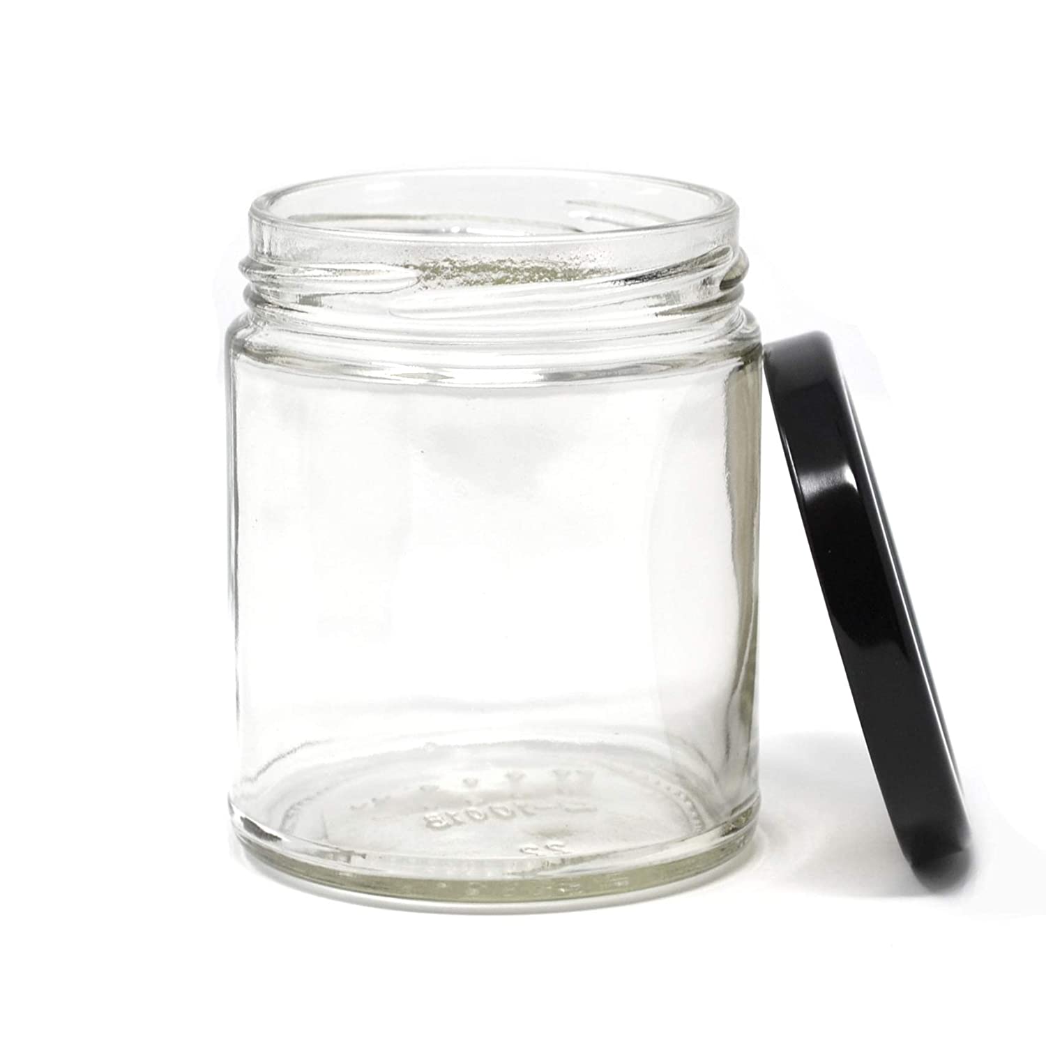 6oz Clear Glass Hexagon Jars (Black Lug Cap) for Canning 12/Case, Clear Type III 58 Lug