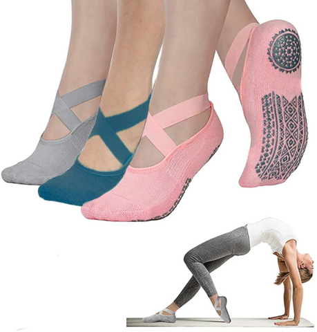 Yoga Socken Damen, Yogasocken rutschfest, Yoga Bandage, Antirutschsocken –