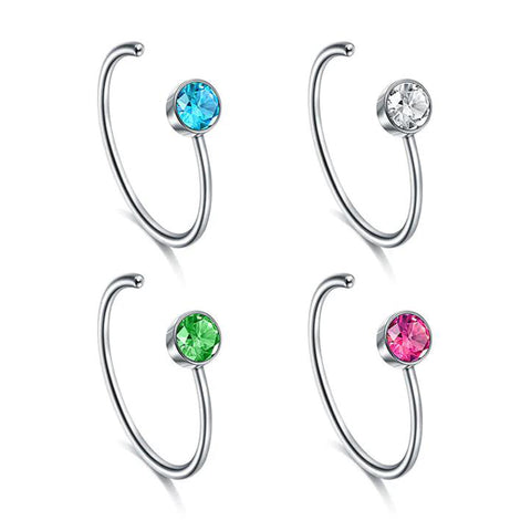 CZ Nose Rings Hoops Stainless Steel Hoop Nose Ring