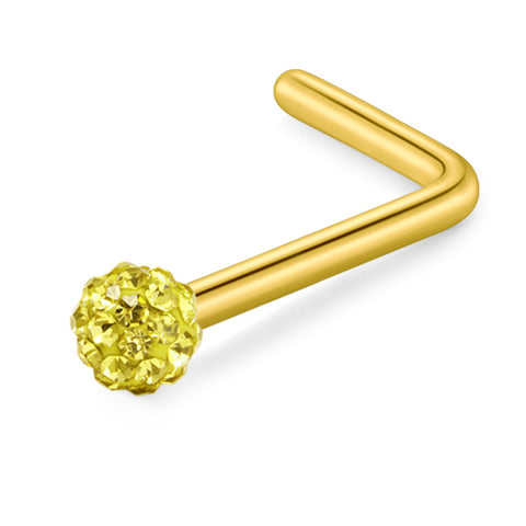 Surgical Steel 20g Nose Stud Crystal Ball L Shaped Piercing Jewelry