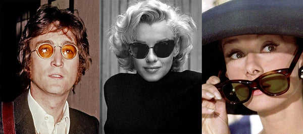 John Lennon, Audrey Hepburn and Marilyn Monroe wearing sunglasses