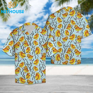 Yellow Chicken Blue Nice Design Hawaiian Shirt
