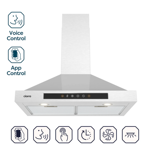 CIARRA 30 Inch Smart Wall Mount Range Hood with Alexa and Google Home Voice Control CAS753