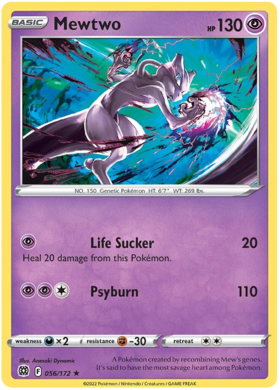 Mewtwo 056/172 Rare Reverse Holo Pokemon Card (SWSH Brilliant Stars)